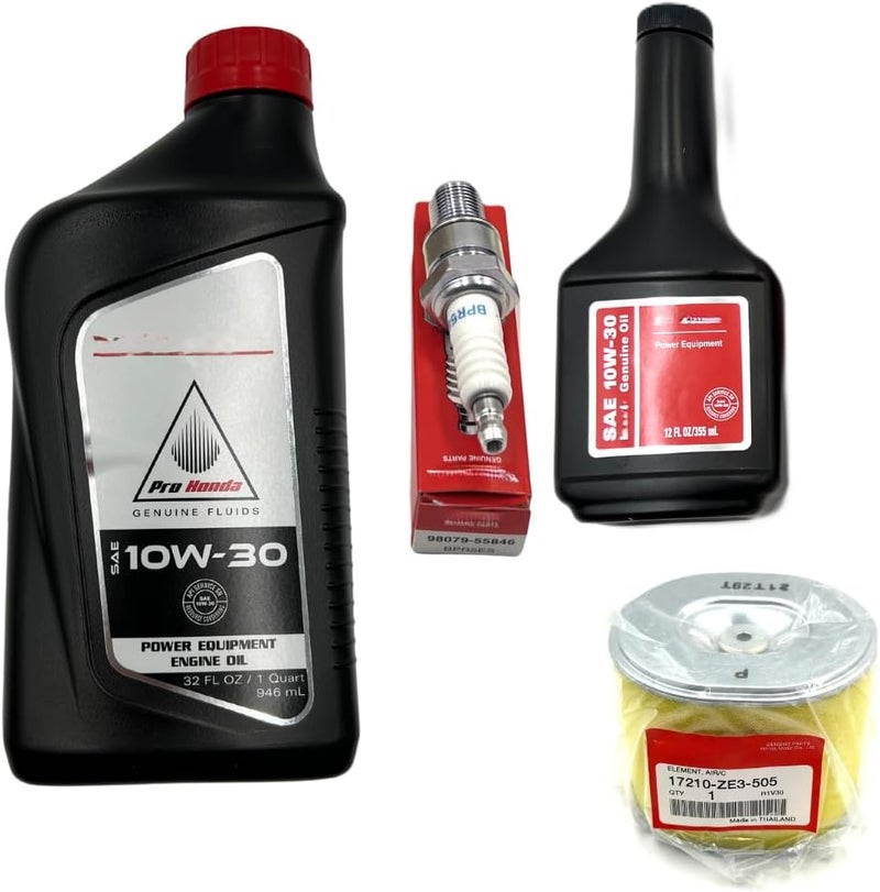 KINDZA Genuine Tune up kit for Honda GX340 GX390 engines with 44 fl.oz Genuine Motor Oil 10W30 GENUINE AIR FILTER [17210-ZE3-505] and Spark Plug [98079-55846] [BPR5ES] - Image 1